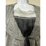GAUDÌ Gray Open Knit Shawl Collar Cardigan Sweater Black Marled Knit Size S Photo 2