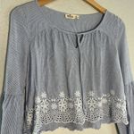 Hollister Blue Babydoll Top Eyelet Lace Long Sleeve Y2K Festival Cottage Crop Photo 1