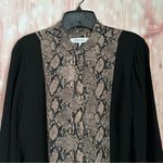 frame denim FRAME Black Colorblock Tan Snake Printed 100% Silk Blouse Button Front Size S Photo 4