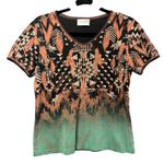 Cactus Bay Aztec Southwest Rhinestone Top Large Black Orange Turquoise Tribal Photo 0