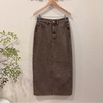 Ena Pelly Olive Green Maxi Denim Skirt in Olive Green / Grey Size 26 NWOT Photo 1