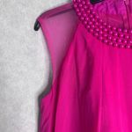 LT Lan Ting NWT Hot Pink Pearl Collar Aline Chiffon Overlay Midi Dress Sz SM Photo 4