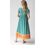 Natural Life  Avery Midi Dress Medium Turquoise Floral Border Button Front Flowy Photo 11