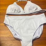 White Striped Bikini Set with Pearl detail Size 1X Photo 3