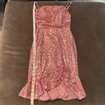 Women’s Pink Sequined Short Homecoming Party Dress Ruffle Hem CorsetBack Size 0 Photo 6