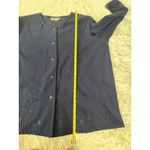 Jane Ashley  Navy Blue Button Down Tunic‎ Top Long Sleeve Laser Cut Details Photo 5