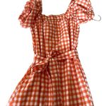 Emory park Orange White Gingham Puff Sleeve Midi Tie Waist Dress Size Small Photo 7