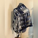 Vintage 70s Scarf Shawl Abstract Blue Gray White Flowy 40” x 40” Korea Photo 2