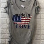 Raggs II Riches Cold‎ shoulder Made in USA with Love ruched graphic Photo 0