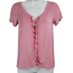 American Eagle Soft & Sexy T Shirt Lace Up V Neck Short Sleeve Pink Top XS Photo 0