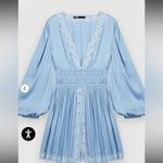 Maje  Light Blue Dress with White Lace Detail Embroidered Satin Photo 2