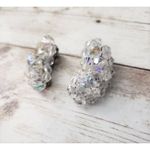 Vintage Clip On Earrings Large Iridescent Gem Kidney Shape Photo 1