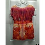 Unity World Wear Women Size XL Orange Pink Abstract Short Sleeve Mixed Print Top Photo 2
