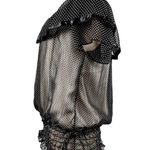 FROKEN SOT Blouse Black White Polka Dot Ruffles Sheer Top Retro Small Rockabilly Photo 4