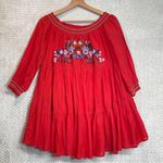 Free People Red Sunbeams Floral Embroidered Off Shoulder Babydoll Mini Dress Photo 5