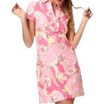 Lilly Pulitzer  Dress Women Medium Pink Floral Carolyn Ruffle Shirt Mini Boho Photo 0