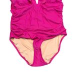 J. Crew Fuchsia Pink Ruched Ruffle V Neck Plunge One Piece Swimsuit SZ 20 Beach Photo 2