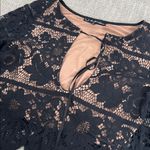 For Love & Lemons Gianna Black Floral Lace 3/4 Sleeve Cropped Top tie low cut Photo 2