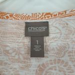 Chico's  1 Size M Boho Top Shirt Orange Paisley Floral Embroidered Beaded Casual Photo 7