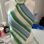 SheIn Green and Blue Striped Halter Crop Top Photo 1