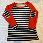 Old Navy Blue and White Striped Long Sleeve Tee with Coral Sleeves Size XL Photo 0