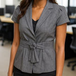 BCBGMAXAZRIA Y2K  Linen‎ Blend Gray Short Sleeve Tie Waist Blazer Jacket Size S Photo 0