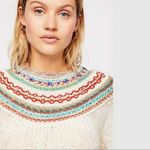 Free People Vacation Embroidered Sweater Knit Top Ivory Small 3/4 Sleeves Photo 2