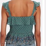 Veronica Beard  Silk Teal Paisley Randa Ruffle Trim Peplum Top Photo 2