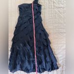 Rickie Freeman Teri Jon Navy Ruffle Tiered Formal Gown w/ Rosette Bow Strap Photo 13