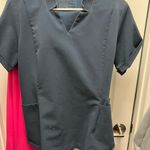 FIGS Gray Fitted Short Sleeve Notched Collar Blouse. Scrubbed top Photo 1