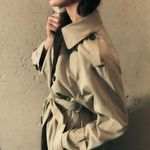 ZARA coat jacket overcoat trench duster long double breasted beige tan casual Photo 4