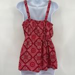 LIFE Bandana Babydoll Womens Top Sz M Red Festival Paisley Retro Americana Size M Photo 6
