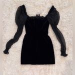 House Of CB NWOT  Sayana BLACK velvet long sleeves bow mini dresss S Photo 2