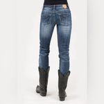 Tin Haul  Womens Trixie western Pieced Back Deco Blue Cotton Blend Jeans Sz 26 S Photo 6