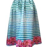 Anthropologie MANISH ARORA Seraphina Striped Midi Skirt Satin Teal Blue NWT 0 Photo 4