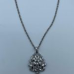Trifari crown  necklace Silver Tone Open work Medallion Pendant 20” VTG Photo 1