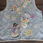 Erika White Stag Snowman Christmas Holidays Grandma Sweater Vest Blue Size Large Photo 3