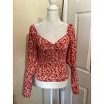 Anthropologie  Red Sweetheart Smock Bodice Pullover Puff Sleeve XS Photo 2