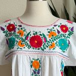 Vintage Mexican Embroidered Floral Dress – White Boho Peasant Midi Festival Size M Photo 1
