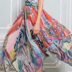 Alice + Olivia x Lola Schnabel Orly Handkerchief Maxi Dress Size 2 Watercolor Photo 0