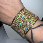 Gold Tone Large Chunky Iridescent Sparkle Cuff Bracelet Photo 1