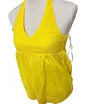 Energie NWT  Halter Top cami tank Bright Yellow eyelet Lace Trim Coquette sz M Photo 1