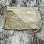 Vintage Cream Gold Leather Patchwork Crossbody Clutch Purse 80s Glam Mob Wife Photo 10