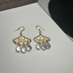 Rain Cloud Beaded Pink & Clear Dangle Drop Pierced Earrings Gold Tone Photo 2