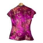 Robbie Bee  Floral Asian Style Top‎ Pink Gold Mandarin Collar Women Size 8 Photo 5