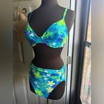 Vintage Le Cove blue flower power high waist underwire bikini, size 14 Photo 2