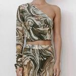 ZARA  ASYMMETRICAL TULLE CORSET CROP TOP Sz Medium One Sleeve Floral Club Party Photo 0