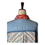 John Mark  Shirt Women Large Blue Embroidered Floral Aztec Button Up Boho Cottage Photo 5