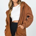 Princess Polly  Florida Oversized Zip Up Sweatshirt Brown, size 0 Photo 4