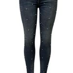 EXPRESS  Pearl Embellished Denim Mid Rise Ankle Legging Denim Blue Jeans Womens 4 Photo 0